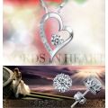 Exquisite 925 Sterling Silver Cubic Zirconia Heart Shaped Jewelry Set in Complimentary Gift Box