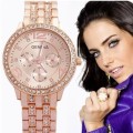 Elegant Ladies Geneva Crystal Quartz Chronograph Wrist Watch in Rose Gold OR Silver