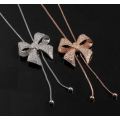 Elegant Gold OR Silver Plated Bow Necklace With Austrian Crystals