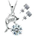 Elegant 925 Silver Cubic Zirconia Dolphin Pendant Jewelry Set in Complimentary GIFT BOX
