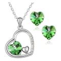 Elegant 18K White Gold Plated Floating Heart Love Jewellery Set With Austrian Crystals in 4 Colours