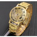 Business Men's Stainless Steel Skeleton Wrist Watch in Gold - Complimentary Gift Box