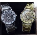 Elegant Men's Business Skeleton Stainless Steel Wrist Watch in Silver / Gold- Complimentary Gift Box