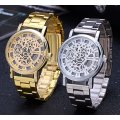 Elegant Men's Business Skeleton Stainless Steel Wrist Watch in Silver / Gold- Complimentary Gift Box