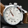 Elegant CURREN Military Leather Mens Wrist Watch - White & Brown
