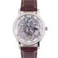 Trendy Men's Stainless Steel & Leather Skeleton Wrist Watch in Silver & Brown