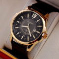 Elegant & Professional AUTO DATE CURREN Mens Business Watch With Leather Strap in Black and Gold