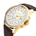 Elegant & Professional AUTO DATE CURREN Mens Business Watch With Leather Strap in White and Gold