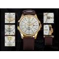 Elegant & Professional AUTO DATE CURREN Mens Business Watch With Leather Strap in White and Gold