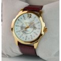 Elegant & Professional Curren AUTO DATE Mens Business Watch With Leather Strap in White and Gold