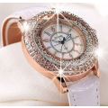 Luxury Rosgegold Gogoey Ladies Leather Crystal Diamond Quartz Wrist Watch by Reloj Mujer