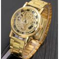 Business Men's Stainless Steel Skeleton Wrist Watch in Gold - Complimentary Gift Box