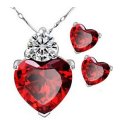 Exquisite Red Ruby Cubic Zirconia Heart Shaped Jewelry Set in Complimentary Gift Box