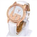 Elegant Valentine's Paris Eiffel Tower Rose Gold & Austrian Crystal Leather Quartz Wrist Watch