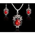 MOTHERS DAY -Elegant Vintage Silver Blue OR Red Cubic Zirconia Jewelry Set in Complimentary Gift Box