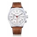 Elegant CURREN Military Leather Mens Wrist Watch - White & Brown in Gift Box