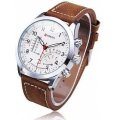 Elegant CURREN Military Leather Mens Wrist Watch - White & Brown in Gift Box