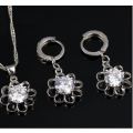 STOCK CLEARANCE SALE 925 Sterling Silver Cubic Zirconia Flower Jewelry Set in Complimentary Gift Box