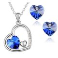 Elegant 18K White Gold Plated Floating Heart Love Jewellery Set With Austrian Crystals in 4 Colours