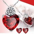 Exquisite Red Ruby Cubic Zirconia Heart Shaped Jewelry Set in Complimentary Gift Box