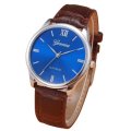 Elegant Men's Business Platinum Blue, Brown Leather Wrist Watch in a Complimentary Gift Box