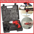 45 Piece Cordless Rechargeable Electric Drill & Screwdriver Set in Carry Case