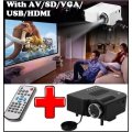 HD LED Multimedia Projector & Home Theater Cinema & Remote - AV, TV, VGA, HDMI, USB, SD, WTC