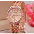 Elegant Ladies Geneva Crystal Quartz Chronograph Wrist Watch in Rosegold, Gold or Silver