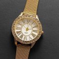Luxurious Ladies Stainless Steel & Rhinestone Quartz Wrist Watch With Mesh Band Strap