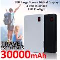 30000mAh Powerbank 2 USB for Charging of Electronic Devices, LED Digital Screen Display & Flashlight