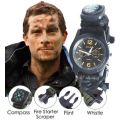Outdoor Survival Wrist Watch with Compass, Whistle, Flint, Fire Starter Thermometer & Para cord Rope