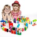 100 Piece Multi-Coloured Wooden Domino Building Block Set - Encourage Problem-Solving Skills