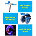 Three Wheel Adjustable Height Metal Folding Skate Scooter with Led Lights and Bell in Blue or Pink