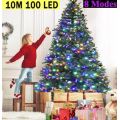 LED Multi-colour Christmas String Lights - 10m, waterproof, 8 Modes, Indoor and Outdoor Use