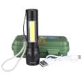 Mini USB LED Rechargeable Flashlight compact in box with 3 modes