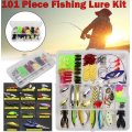 101 Piece Fishing Tackle Lure Bait Kit, comes in a transparent two-layer Box