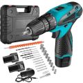 18V Cordless Rechargeable Drill Set with Accessories and 2 Lithium Batteries