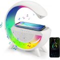 Large Bluetooth 360° Surround Sound Speaker and Wireless Charger, FM Radio with Colourful Lights