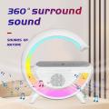 Large Bluetooth 360° Surround Sound Speaker and Wireless Charger, FM Radio with Colourful Lights