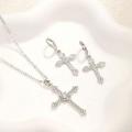 3 Piece Silver Cross Shaped Rhinestone Earrings and Necklace Set in a Complimentary Gift Box