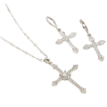 3 Piece Silver Cross Shaped Rhinestone Earrings and Necklace Set in a Complimentary Gift Box