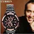 Elegant CURREN Military Mens Quartz Wrist Watch With Stainless Steel Strap - Black and Gold