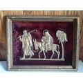 Vintage Framed Brass 2D Impression of Joseph Leading Mule with Mary and Child
