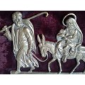 Vintage Framed Brass 2D Impression of Joseph Leading Mule with Mary and Child