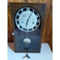 Vintage Pendulum Clock in Wood and Glass Cabinet