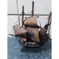 Small Very Old Wooden Display Ship - Has Wear