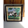 Framed Sand Art of Pandas - Dated and Signed