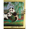 Framed Sand Art of Pandas - Dated and Signed