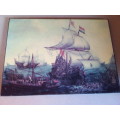 High Definition Print on Board of Ancient Galleons at War
