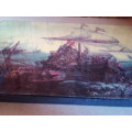 High Definition Print on Board of Ancient Galleons at War